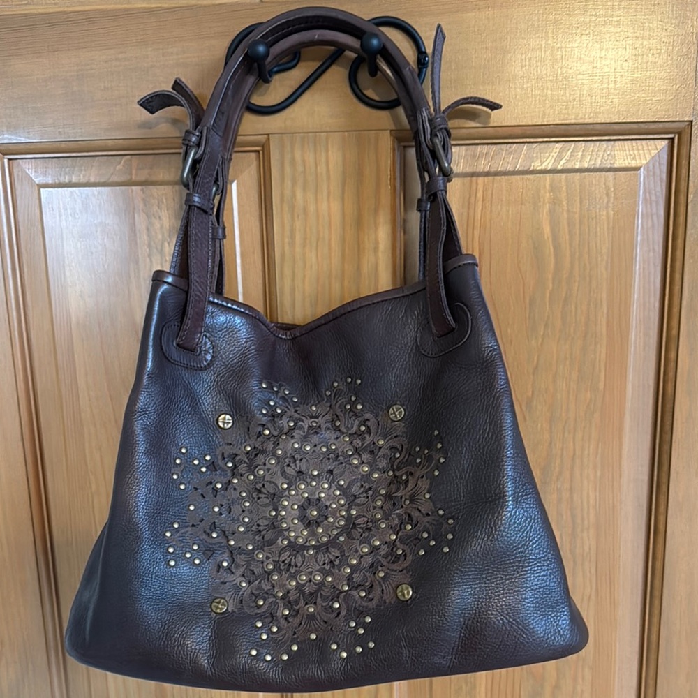 Platania Brown Leather Embellished Women's Bag